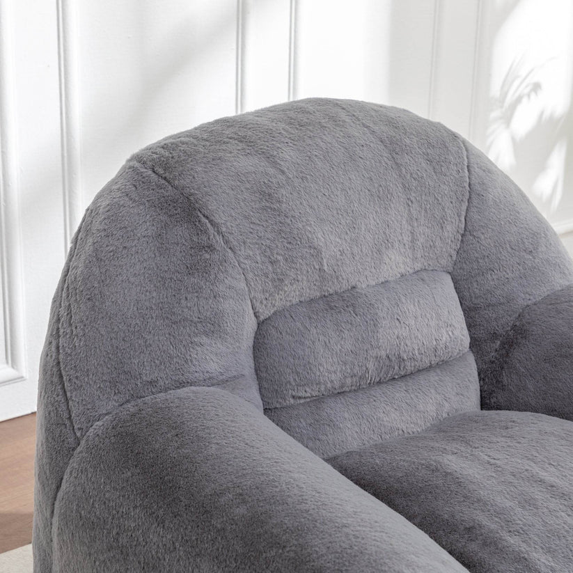 Close-up armrest and fabric texture of plush bean bag chair