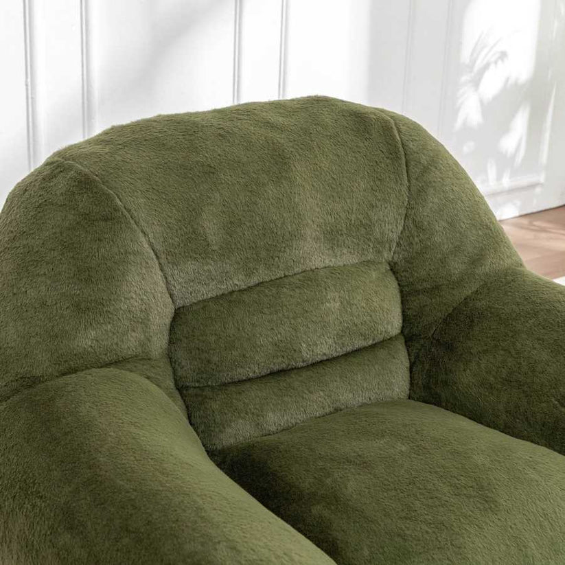 Closeup of cushion detail on faux fur bean bag chair